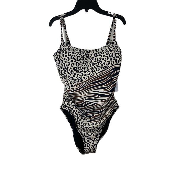 Bleu by Rod Beattie NEW $125 Animal Instinct Printed One Piece Swimsuit 14 L - Picture 1 of 6